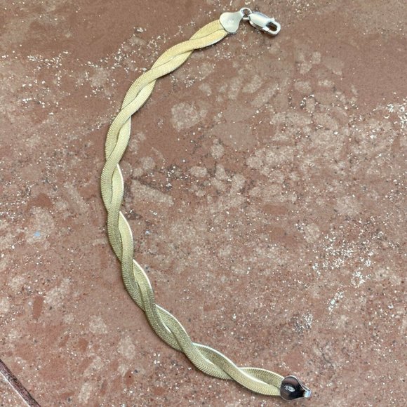 14k Gold Over 925 Silver Herringbone Bracelet - Picture 5 of 7